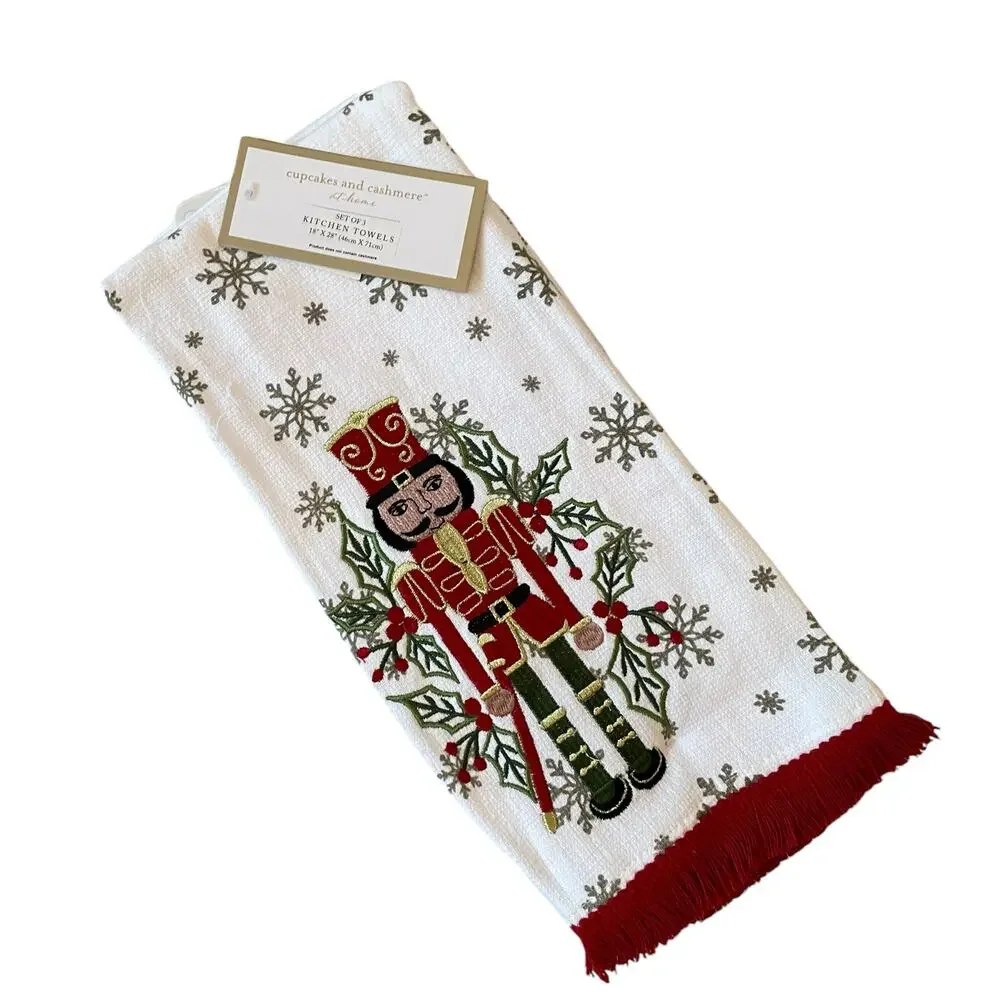 3pc Cupcakes & Cashmere Christmas Nutcracker Kitchen Towels Embroidered 18x28